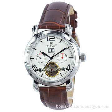Hot sale stainless steel case, genuine leather strap tourbillon automatic watchNew
